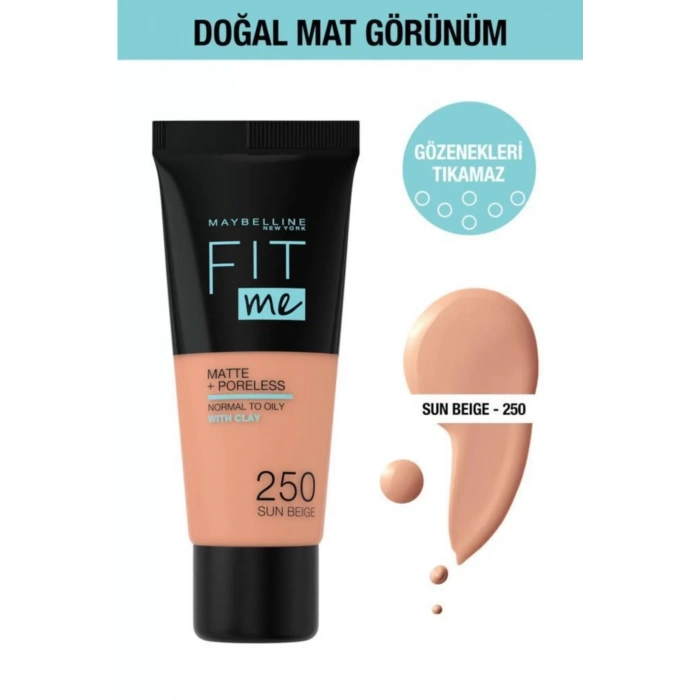 Maybelline New York Fit Me Matte + Poreless Fondöten - 250 Sun Beige