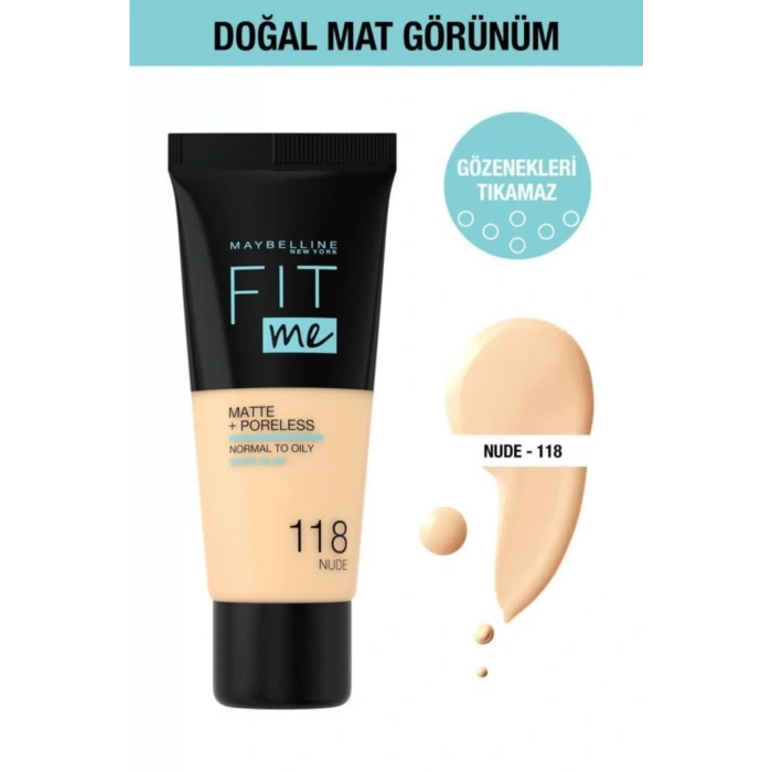 Maybelline New York Fit Me Matte + Poreless Fondöten - 118 Nude