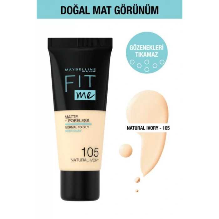 Maybelline New York Fit Me Matte + Poreless Fondöten - 105 Natural Ivory
