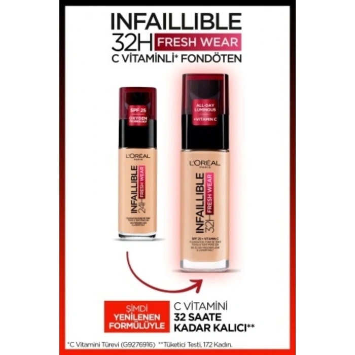 Loreal Paris Infaillible 32H Fresh Wear C Vitaminli Fondöten - 145 Rose Beige