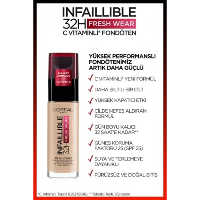 Loreal Paris Infaillible 32H Fresh Wear C Vitaminli Fondöten - 145 Rose Beige