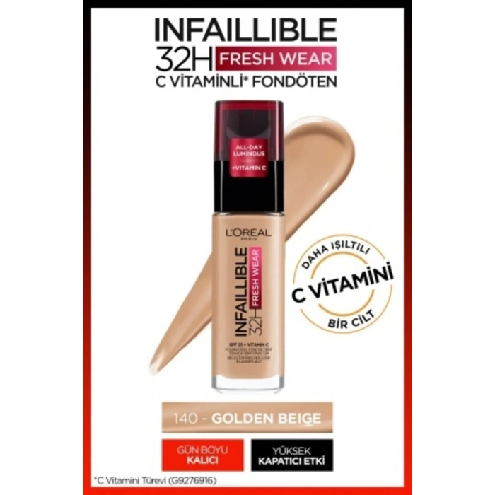 Loreal Paris Infaillible 32H Fresh Wear C Vitaminli Fondöten - 140 Golden Beige