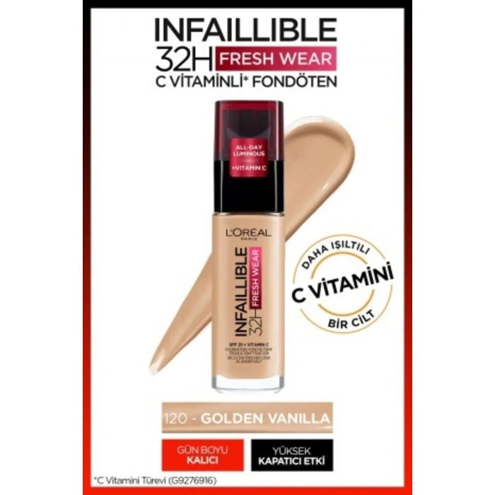 Loreal Paris Infaillible 32H Fresh Wear C Vitaminli Fondöten - 120 Golden Vanilla