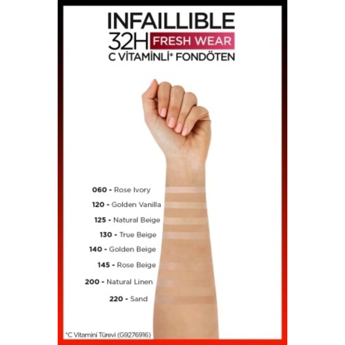 Loreal Paris Infaillible 32H Fresh Wear C Vitaminli Fondöten - 120 Golden Vanilla