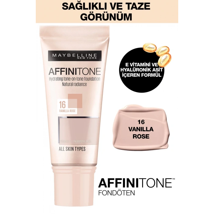 Maybelline New York Nemlendirme Etkili Fondöten - Affinitone Foundation 16 Vanilla Rose 30 ml