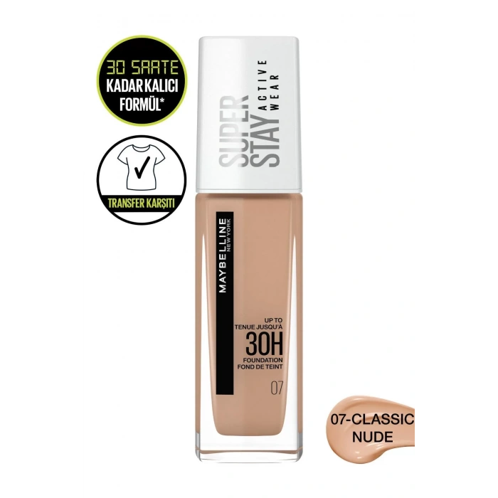 Maybelline New York Super Stay Active Wear 30h Fondöten 07 Classic Nude