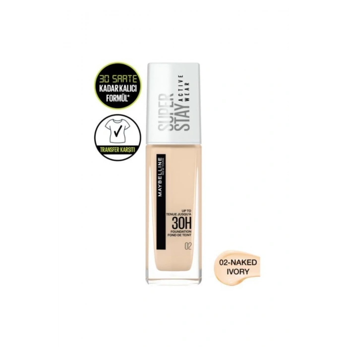 Maybelline New York Super Stay Active Wear 30h Fondöten 02 Naked Ivory