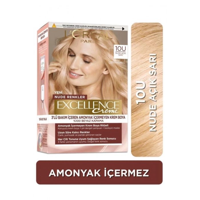Loreal Paris Excellence Creme Nude Renkler Saç Boyası – 10u Nude Açık Sarı