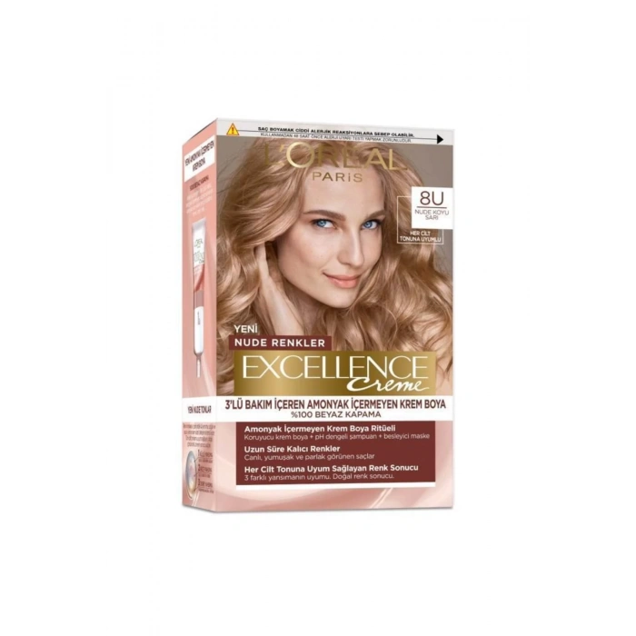 Loreal Paris Excellence Creme Nude Renkler Saç Boyası – 8u Nude Koyu Sarı