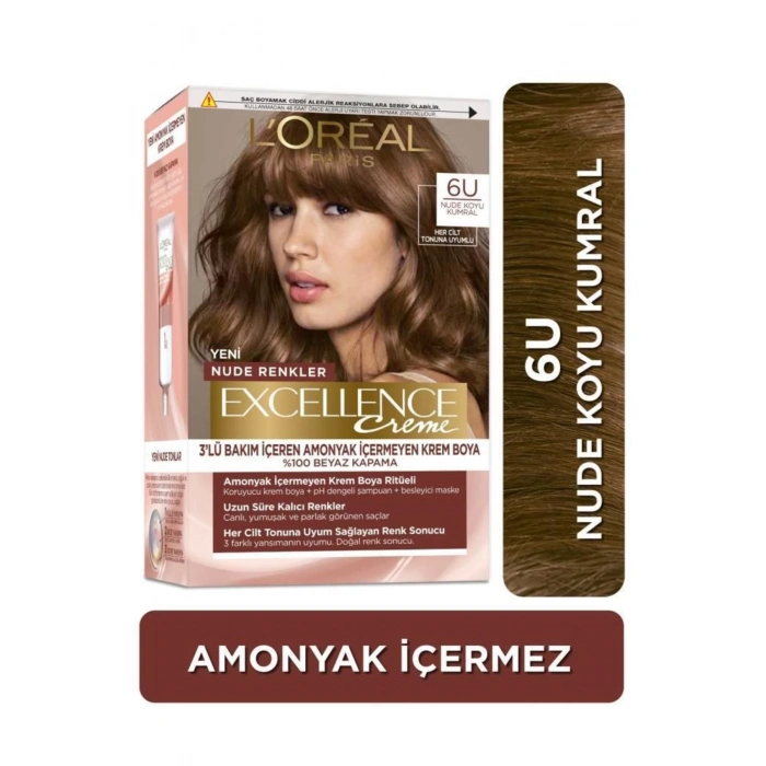 Loreal Paris Excellence Creme Nude Renkler Saç Boyası – 6u Nude Koyu Kumral