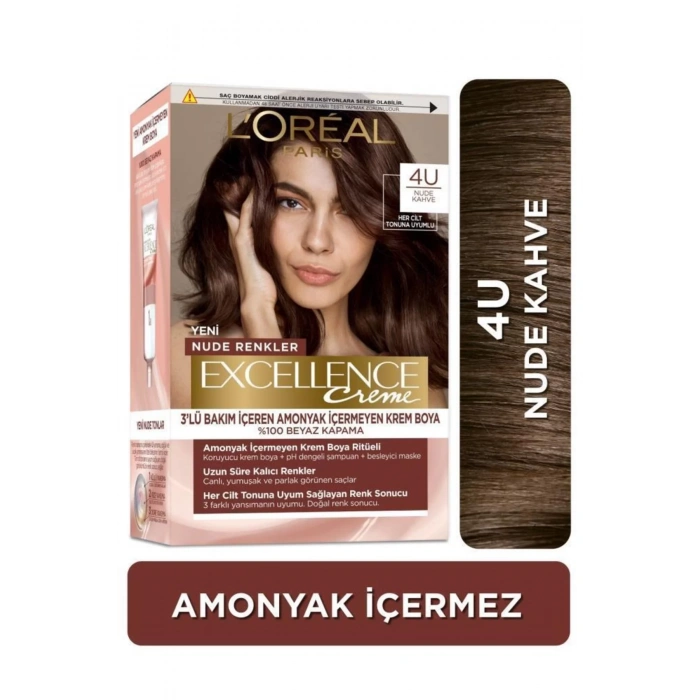Loreal Paris Excellence Creme Nude Renkler Saç Boyası – 4u Nude Kahve