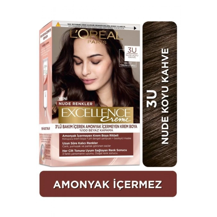 Loreal Paris Excellence Creme Nude Renkler Saç Boyası – 3u Nude Koyu Kahve