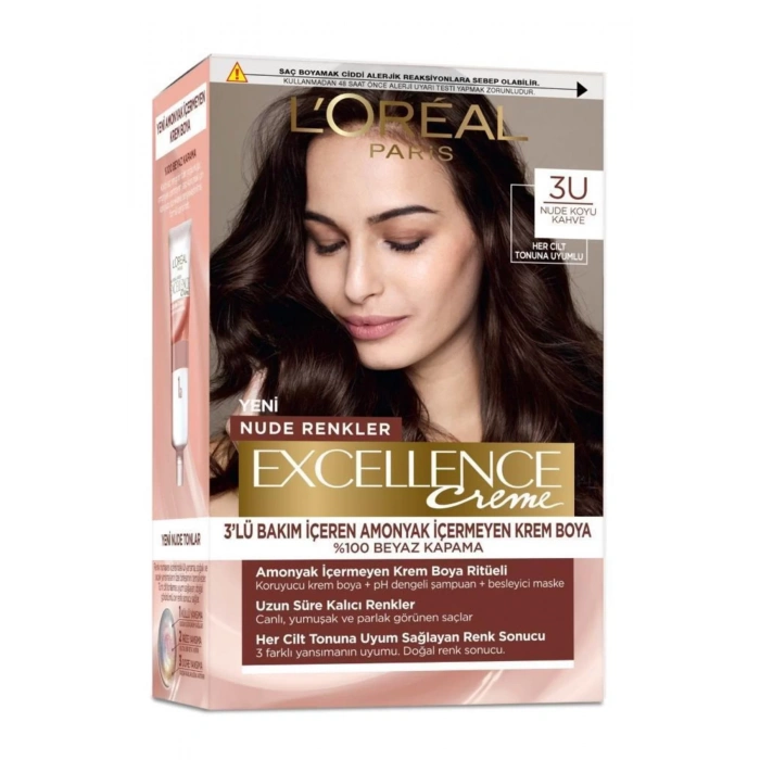 Loreal Paris Excellence Creme Nude Renkler Saç Boyası – 3u Nude Koyu Kahve