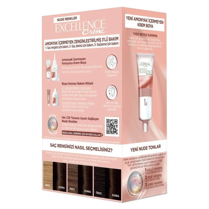 Loreal Paris Excellence Creme Nude Renkler Saç Boyası – 3u Nude Koyu Kahve
