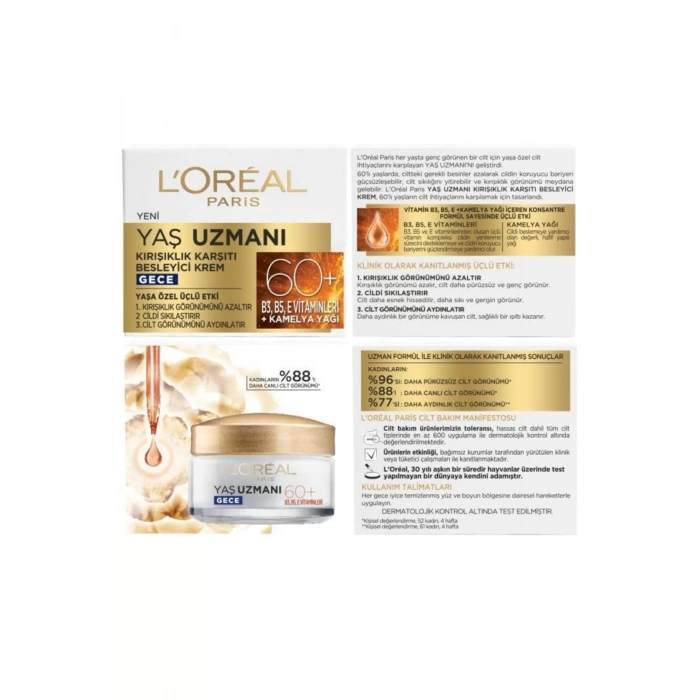 Loreal Paris Yaş Uzmanı 60+ Kırışıklık Karşıtı Besleyici Gece Kremi