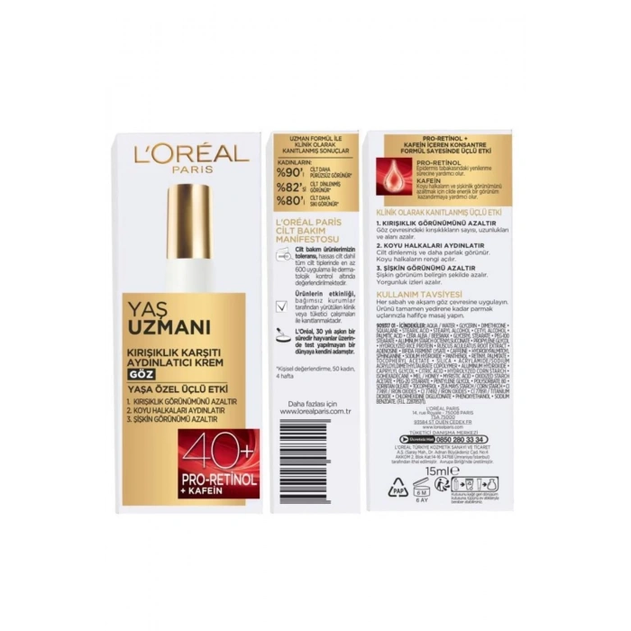 Loreal Paris Yaş Uzmanı 40+ Kırışıklık Karşıtı Aydınlatıcı Göz Kremi