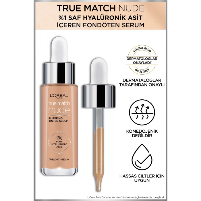 Loreal Paris True Match Nude Fondöten Serum 3-4 Light Medium