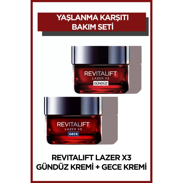 Loreal Paris Revitalift Lazer X3 Yoğun Yaşlanma Karşıtı Gündüz Bakım Kremi + Gece Bakım Kremi 50 ml