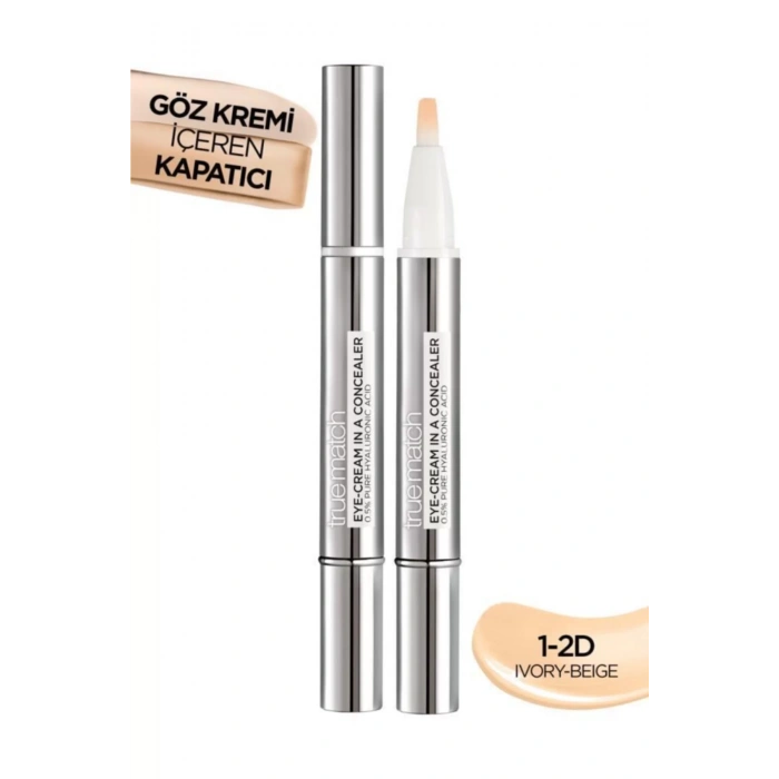 Loreal Paris True Match Göz Kremi İçeren Kapatıcı 2si 1 Arada 1-2D Ivory Beige