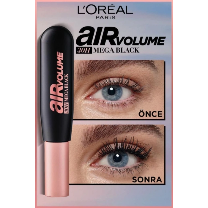 Loreal Paris Air Mega Volume Maskara - 30 Saate Kadar Kalıcı - Ekstra Siyah