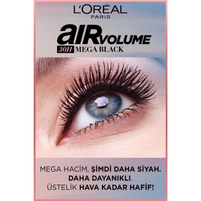 Loreal Paris Air Mega Volume Maskara - 30 Saate Kadar Kalıcı - Ekstra Siyah