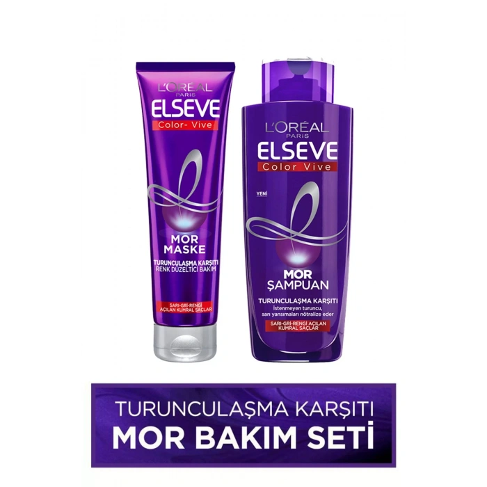 ELSEVE Turunculaşma Karşıtı Mor Saç Bakım Seti - Mor Şampuan 200 ml + Renk Düzeltici Saç Maskesi 150 ml
