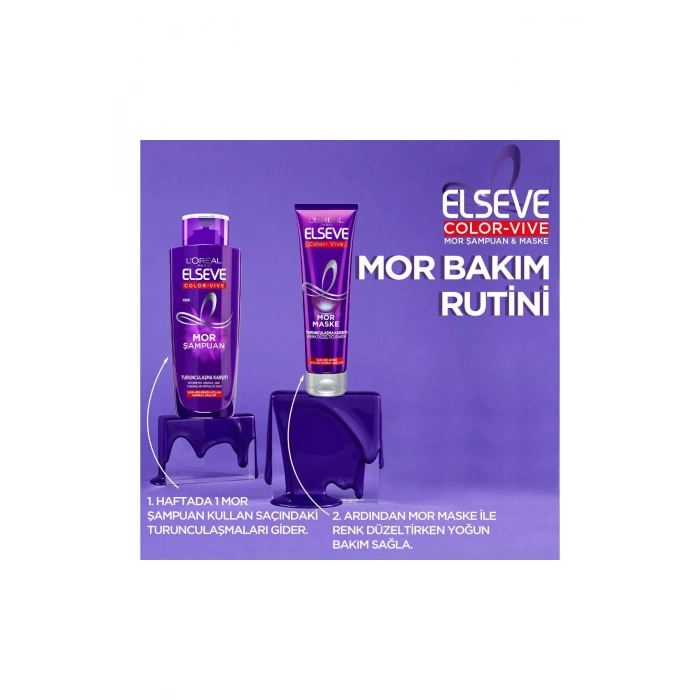 ELSEVE Turunculaşma Karşıtı Mor Saç Bakım Seti - Mor Şampuan 200 ml + Renk Düzeltici Saç Maskesi 150 ml