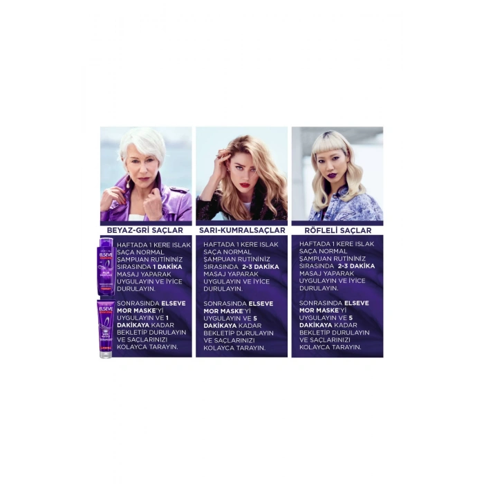 ELSEVE Turunculaşma Karşıtı Mor Saç Bakım Seti - Mor Şampuan 200 ml + Renk Düzeltici Saç Maskesi 150 ml