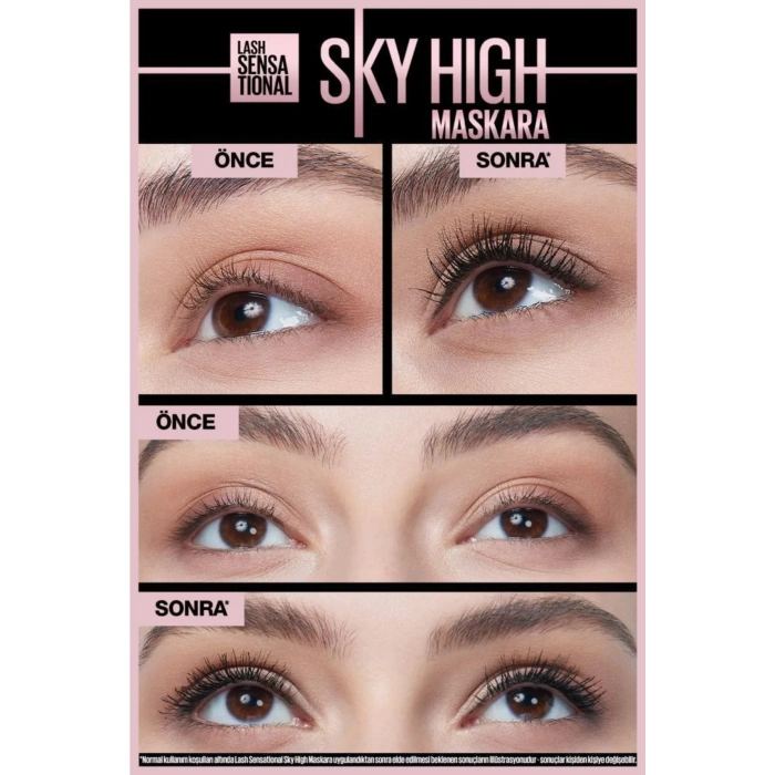 Maybelline New York Lash Sensational Sky High Maskara & Super Stay Vinyl Ink Uzun Süre Kalıcı Likit Parlak Ruj 15 Peachy