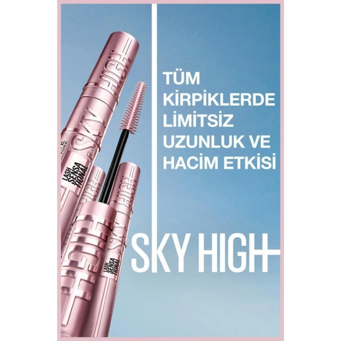 Maybelline New York Lash Sensational Sky High Maskara & Super Stay Vinyl Ink Uzun Süre Kalıcı Likit Parlak Ruj 15 Peachy