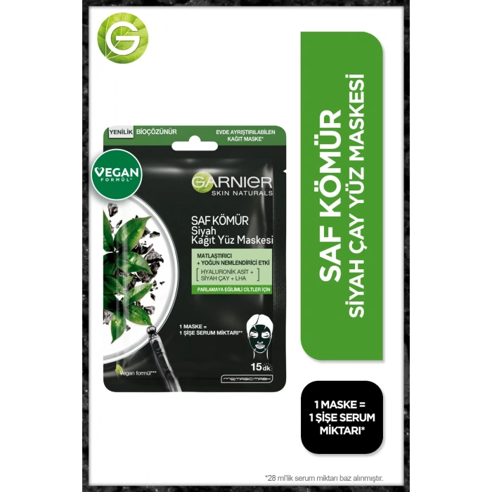 Garnier Skin Naturals Kömürlü Kağıt Yüz Maskesi Siyah Çay