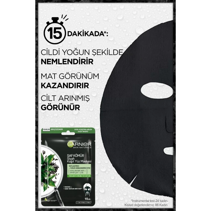 Garnier Skin Naturals Kömürlü Kağıt Yüz Maskesi Siyah Çay