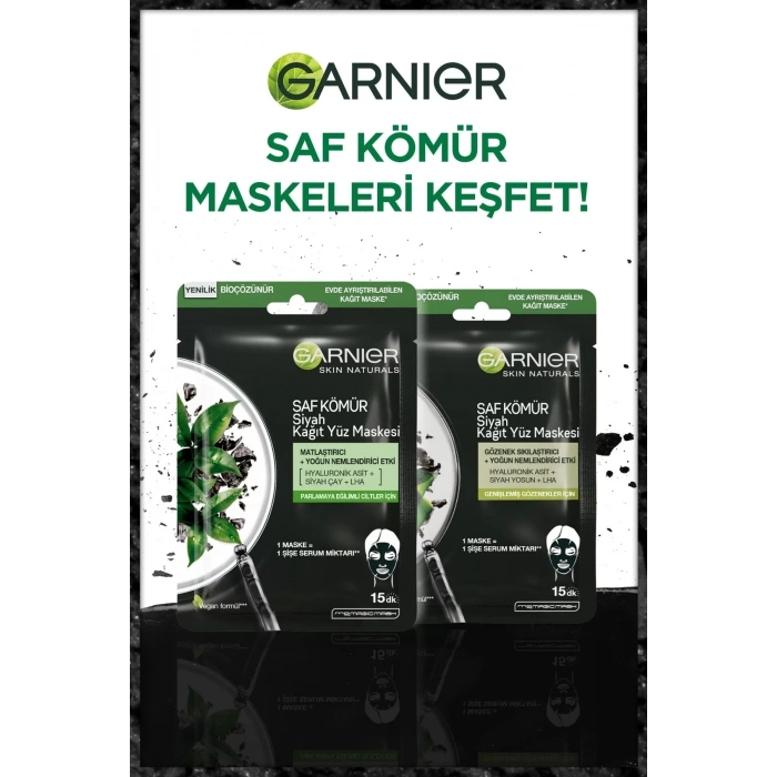 Garnier Skin Naturals Kömürlü Kağıt Yüz Maskesi Siyah Çay