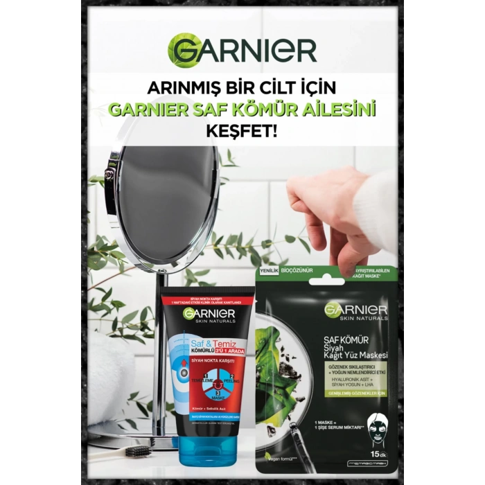 Garnier Skin Naturals Kömürlü Kağıt Yüz Maskesi Siyah Yosun