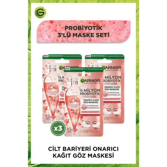 Garnier 1/2 Milyon Probiyotik Türevi İçeren Onarıcı Kağıt Göz Maskesi 3lü Set
