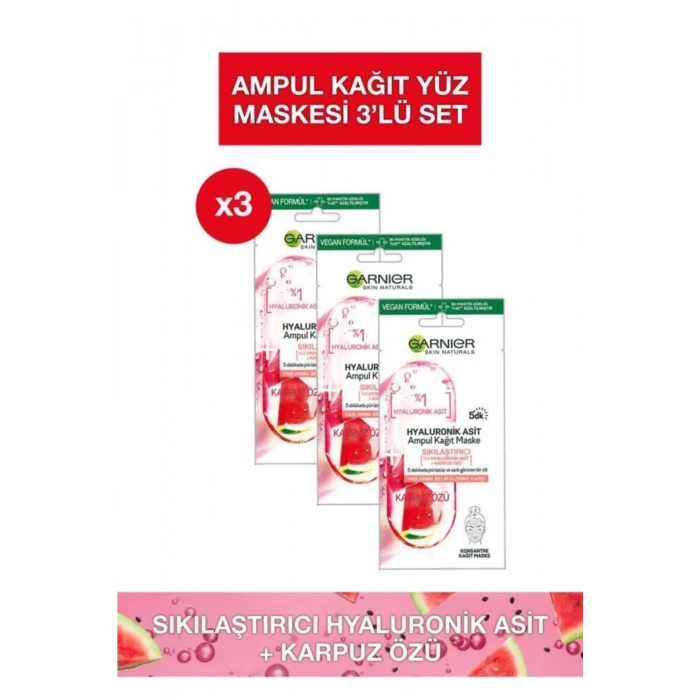 Garnier Hyaluronik Asit Sıkılaştırıcı Ampul Kağıt Maske 3lü Set