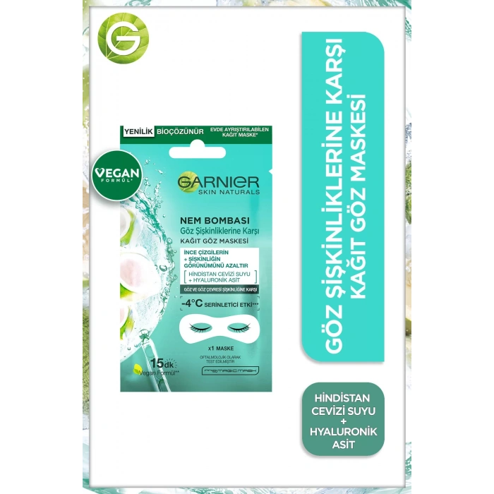 Garnier Göz Şişkinliğine Karşı Kağıt Göz Maskesi Hindistan Cevizi Suyu 3lü Set
