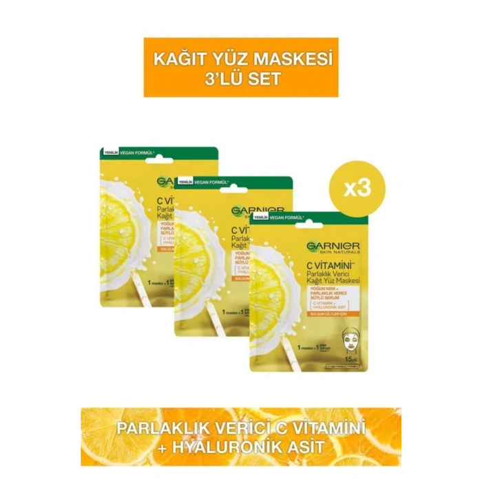 Garnier C Vitamini Parlaklık Verici Kağıt Yüz Maskesi 3lü Set