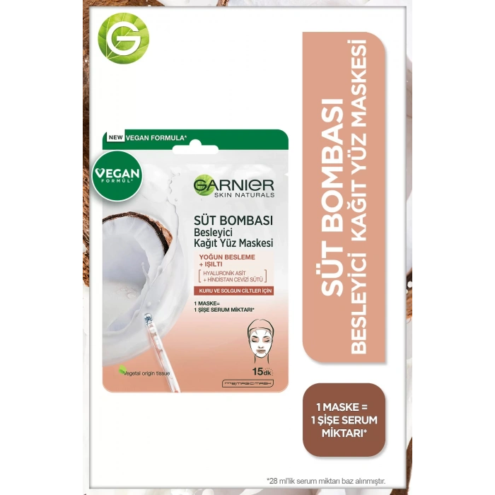 Garnier Süt Bombası Besleyici Kağıt Yüz Maskesi Hindistan Cevizi