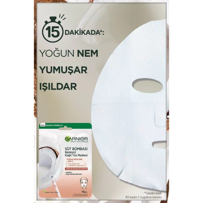 Garnier Süt Bombası Besleyici Kağıt Yüz Maskesi Hindistan Cevizi