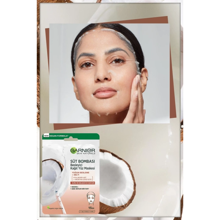 Garnier Süt Bombası Besleyici Kağıt Yüz Maskesi Hindistan Cevizi