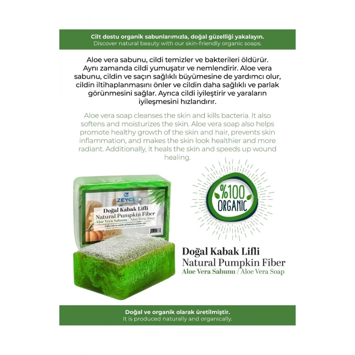 ZEYCE %100 Doğal Kabak Lifli Aloe Vera Sabunu