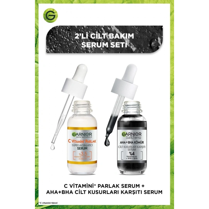 Garnier 2li Serum Seti - Aha+Bha Cilt Kusurları Karşıtı Serum & C Vitamini Parlak Süper Aydınlatıcı Serum