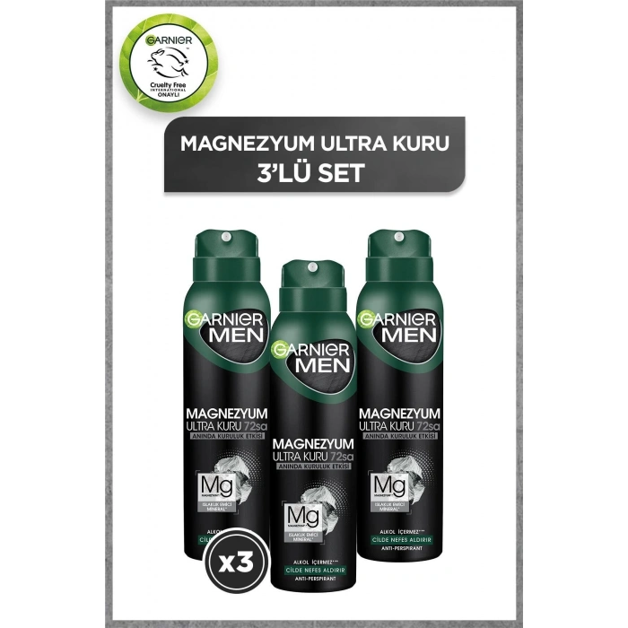Garnier 3lü Garnier Men Magnezyum Ultra Kuru Sprey Erkek Deodorant Seti