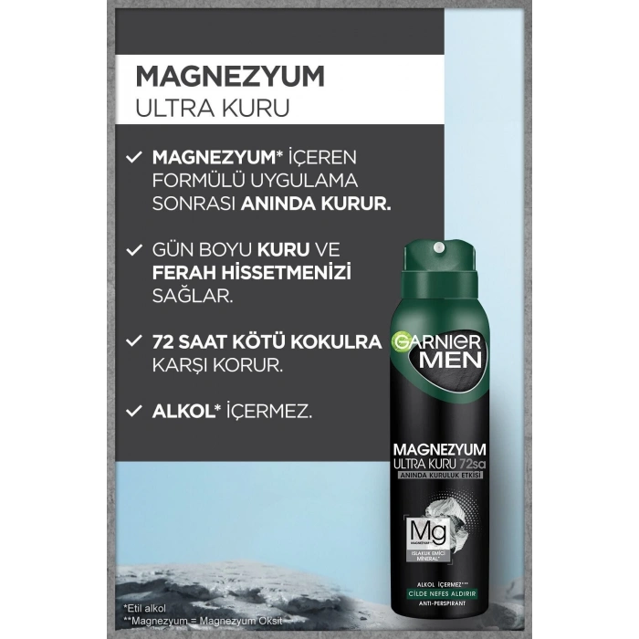 Garnier 3lü Garnier Men Magnezyum Ultra Kuru Sprey Erkek Deodorant Seti