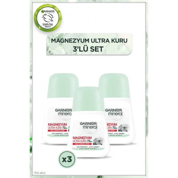 3lü Garnier Mineral Magnezyum Ultra Kuru Roll-On Kadın Deodorant Seti