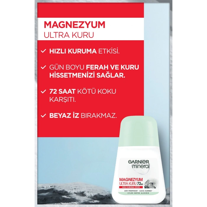 3lü Garnier Mineral Magnezyum Ultra Kuru Roll-On Kadın Deodorant Seti