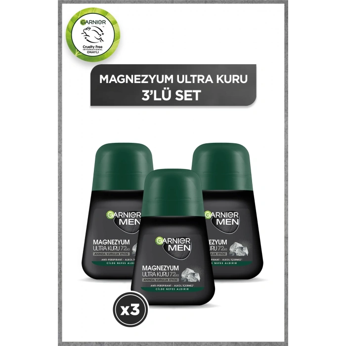 Garnier 3lü Men Magnezyum Ultra Kuru Roll-on Erkek