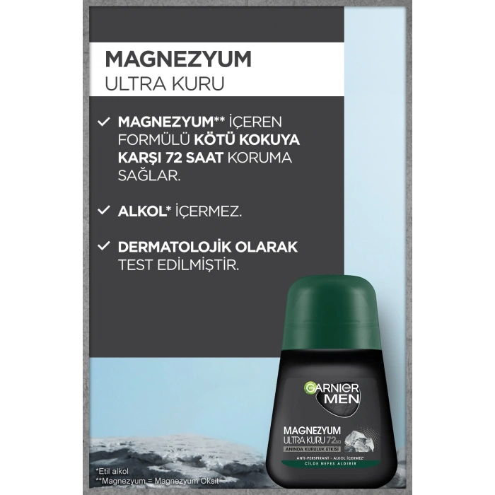 Garnier 3lü Men Magnezyum Ultra Kuru Roll-on Erkek