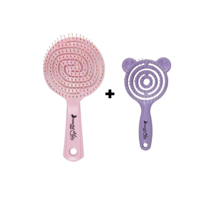 nascita 3D Flexi Kontrol Açma-Tarama Saç Fırçası Pembe -40 & Pro Üç Boyutlu Çocuk Saç Fırçası Lila -39